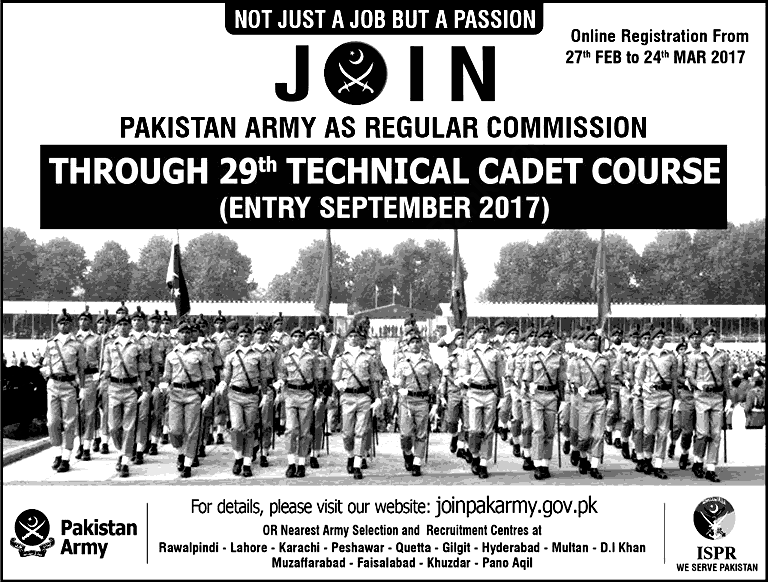 Join Pakistan Army Regular Commission 29th Technical Cadet Course 2023 ...