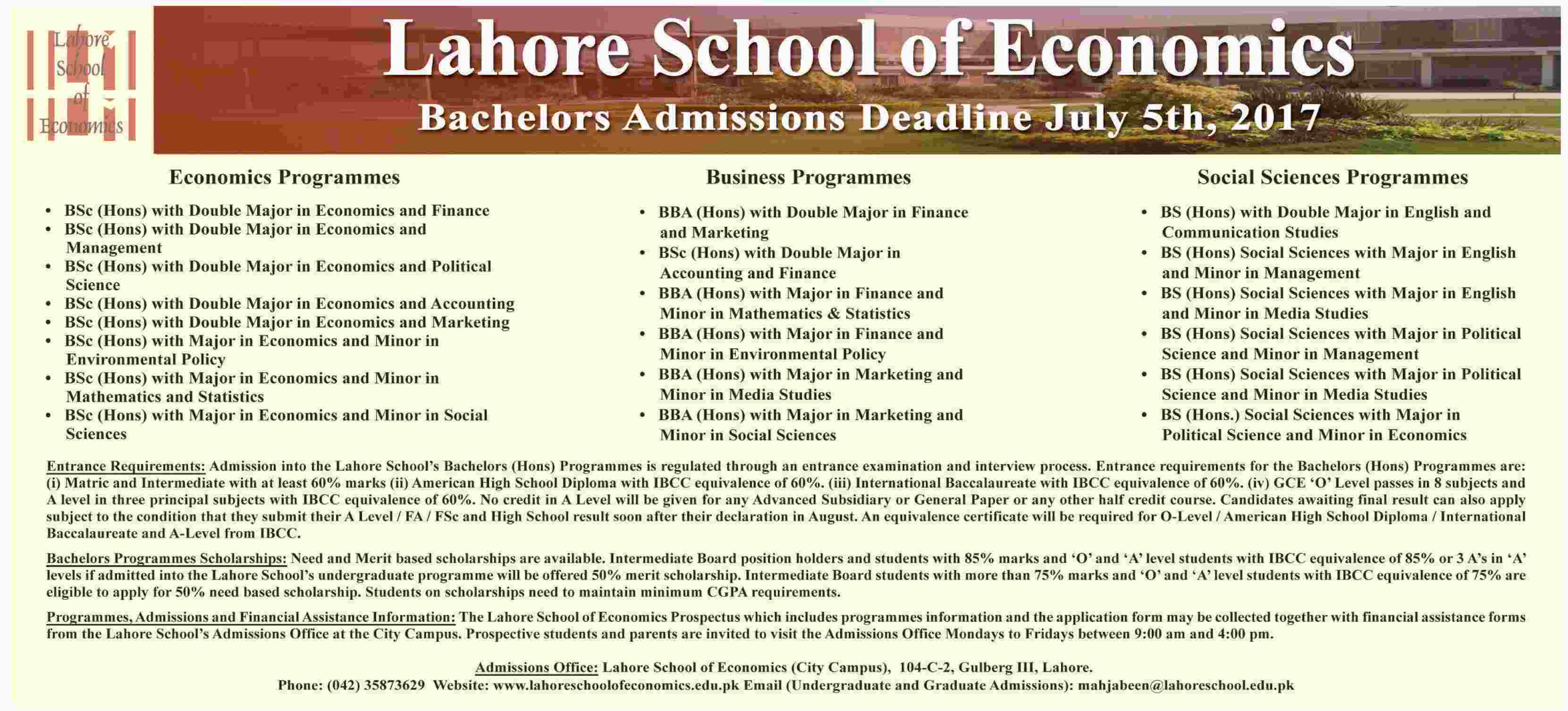 lahore-school-of-economics-bachelor-admission-deadline-2023-application