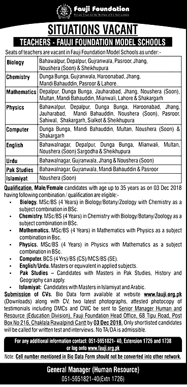 Pakistan Fauji Foundation Model Schools Jobs 2023 Application Form ...