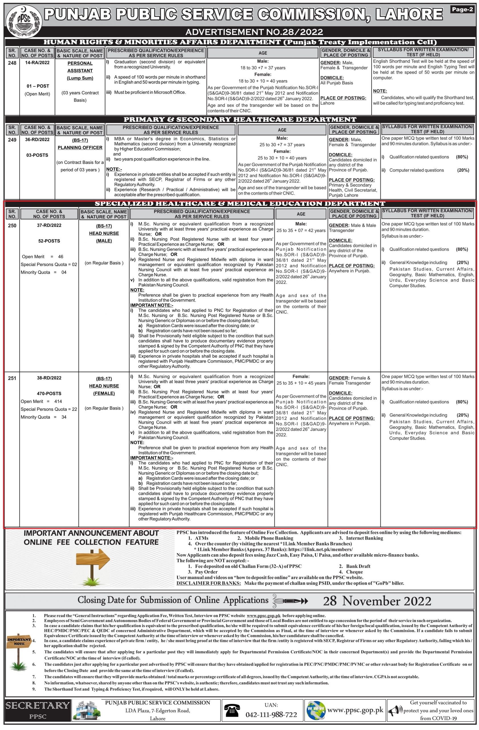 Specialized Healthcare And Medical Education Department Ppsc Jobs Application Eligibility